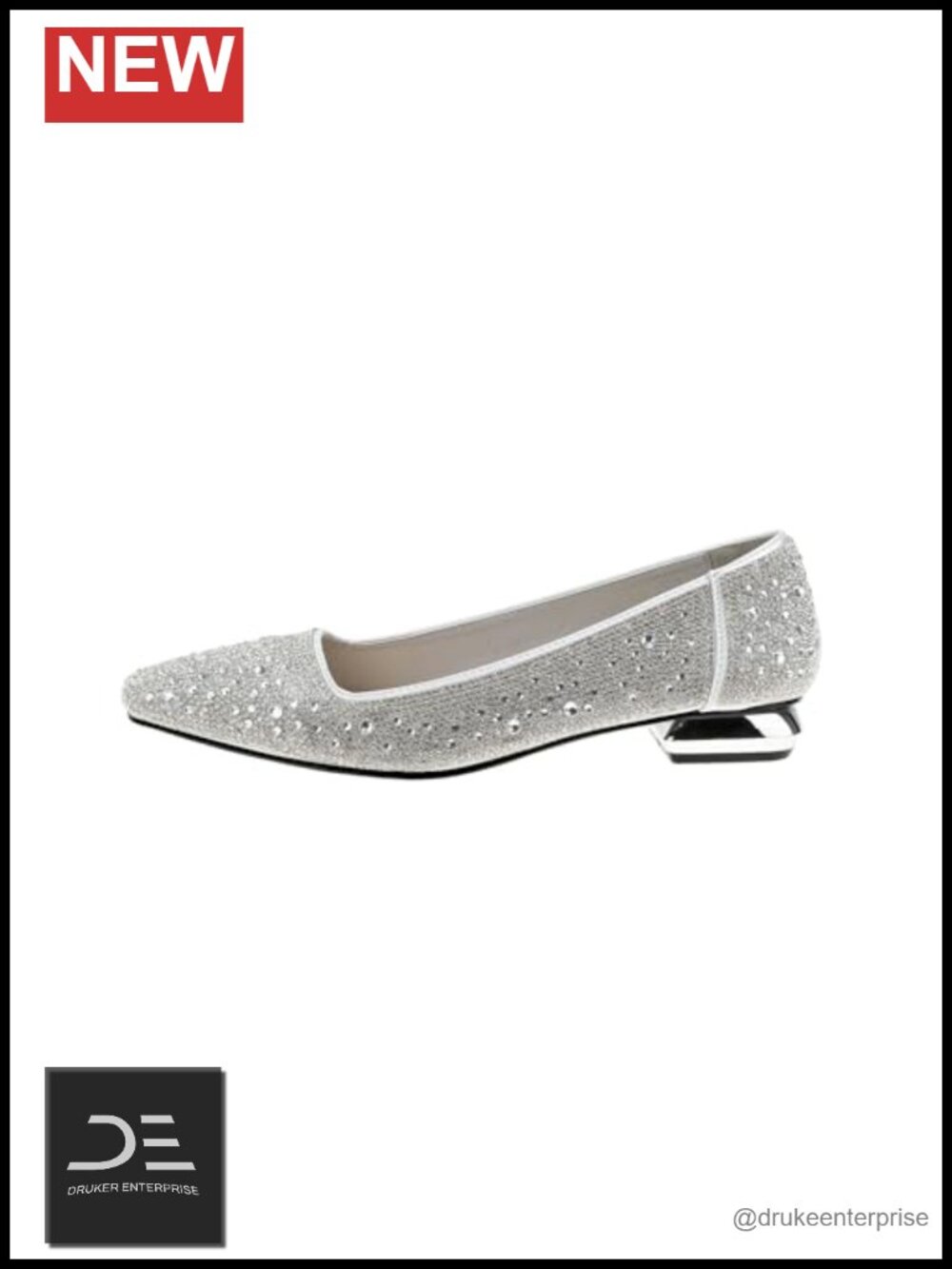 Sparkly Rhinestone Flats for Women - Pointed Toe Glitter Flat, Low Heel Wedding